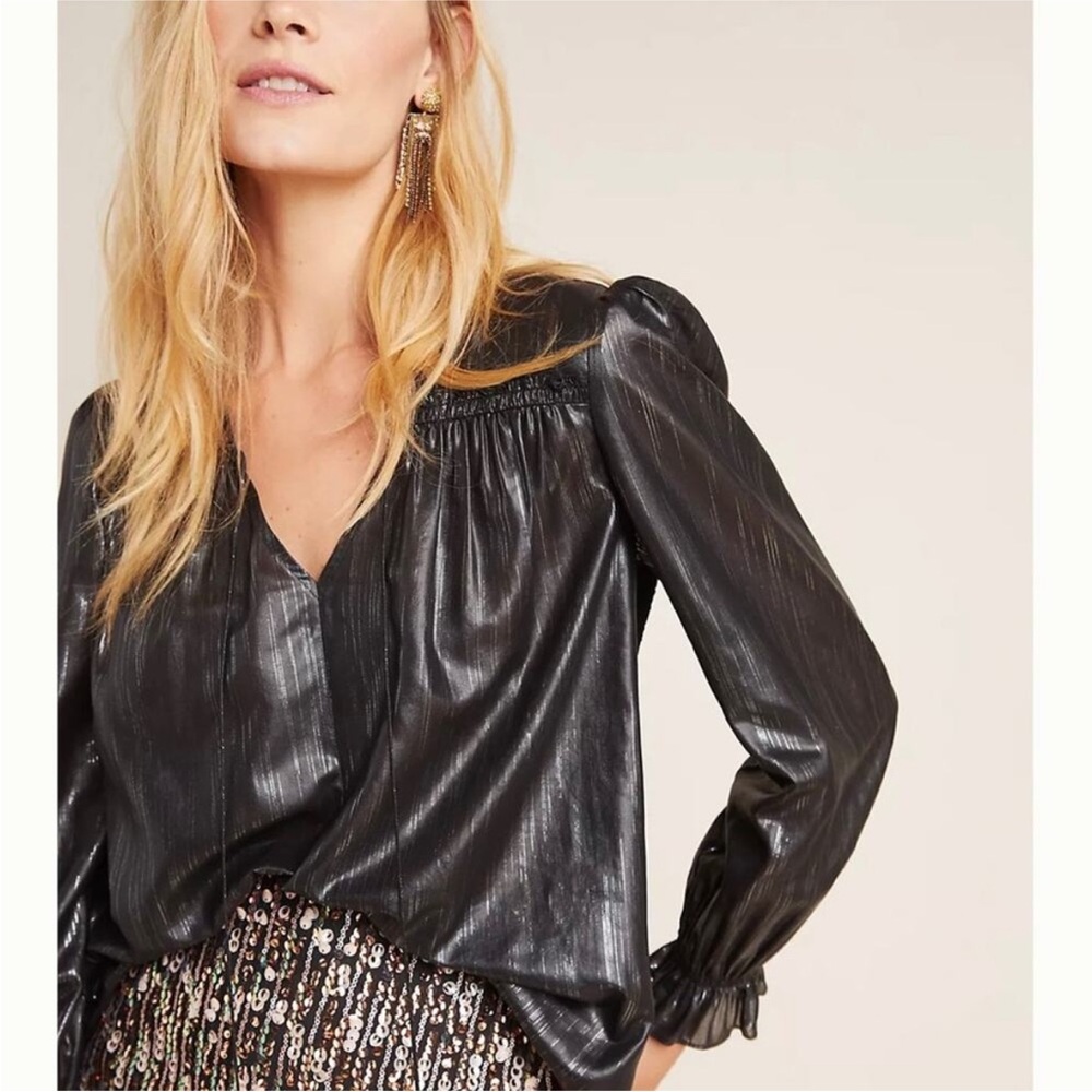 Anthropologie Current Air Black Silver Blouse Size Small